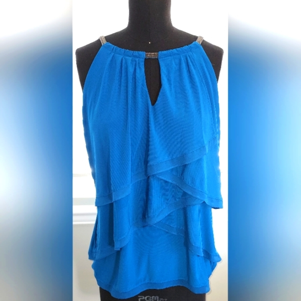 White House Black Market Teal Blue Peep Hole Layered Shirt NWOT